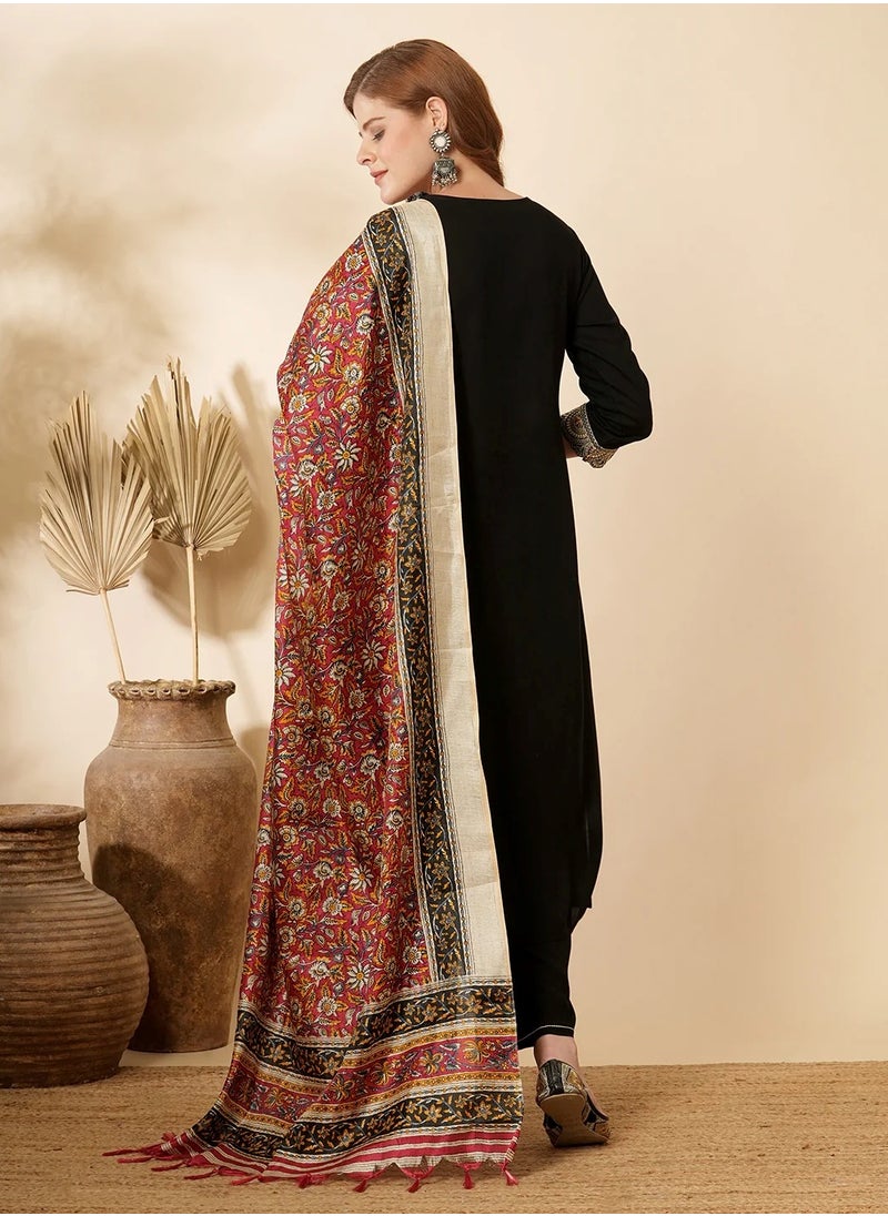 PRIYA’S PANACHE Women's Ethnic Viscose Rayon A-Line Kurta Set with Palazzo & Chanderi Dupatta | Traditional Indian Outfit  - Image 4