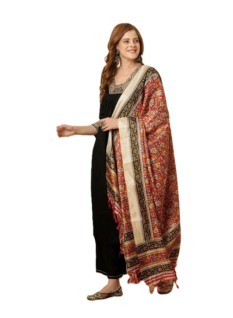 PRIYA’S PANACHE Women's Ethnic Viscose Rayon A-Line Kurta Set with Palazzo & Chanderi Dupatta | Traditional Indian Outfit