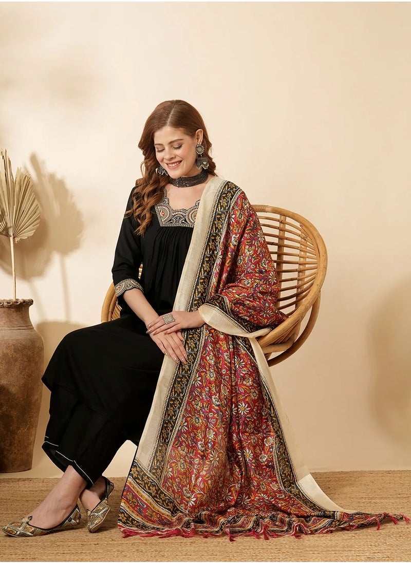 PRIYA’S PANACHE Women's Ethnic Viscose Rayon A-Line Kurta Set with Palazzo & Chanderi Dupatta | Traditional Indian Outfit  - Image 2