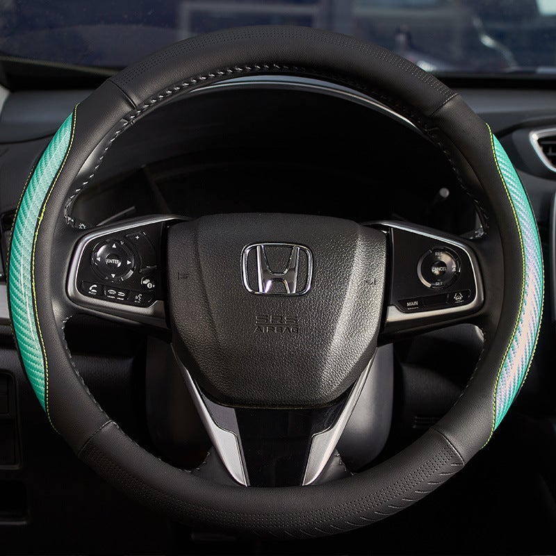 All-season universal steering wheel cover, peach wood grain spliced carbon fiber design, non-slip car interior accessory - Image 5