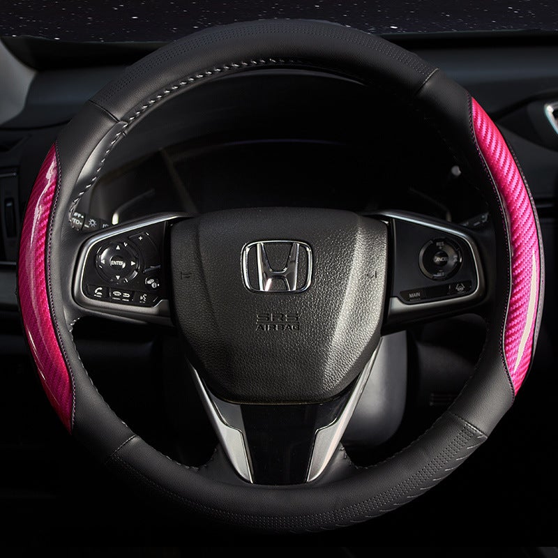 All-season universal steering wheel cover, peach wood grain spliced carbon fiber design, non-slip car interior accessory - Image 4