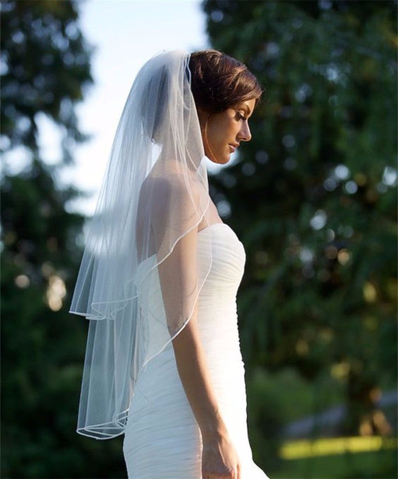 Bridal Veil Soft Mesh Belt Hair Comb Lock Edge Short Finger Long Hong Ling Veil New Real Photo HL20 Ivory  - Image 1