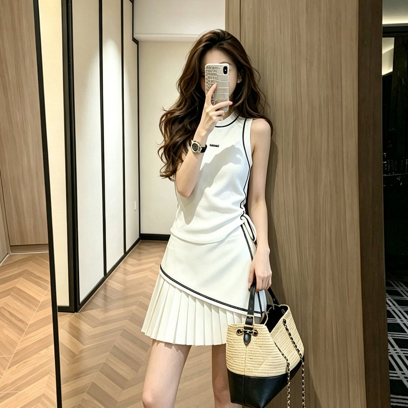 Women's White Sleeveless Top and Skirt Set - Image 2