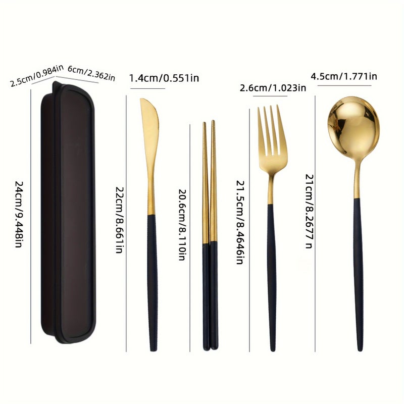 Green Silvery Stainless Steel Portable 4Pc Cutlery Set For Outdoor Picnic Use - Image 3