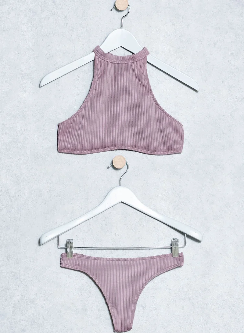 Missguided High Neck Ribbed Bikini Set