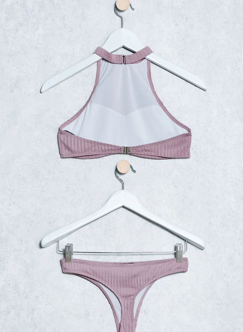 Missguided High Neck Ribbed Bikini Set