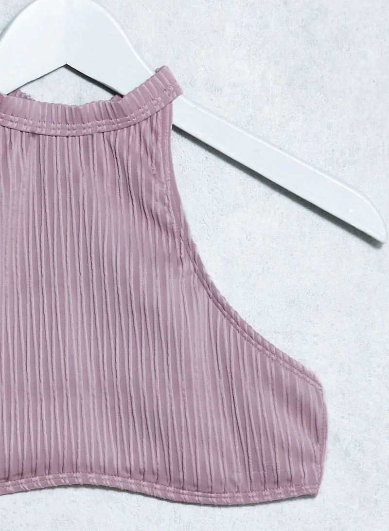 Missguided High Neck Ribbed Bikini Set