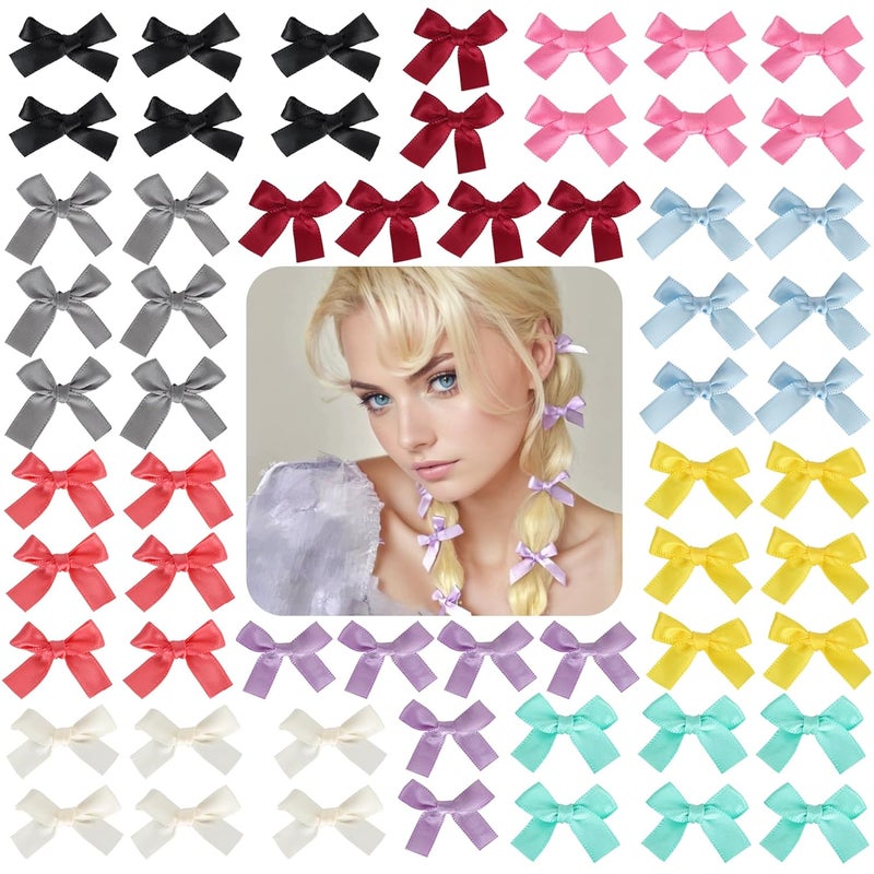 NAISIER Silky Satin Bows and Hair Clips - Mini Ribbons, Metal Y2k Accessories for Women, Girls and Braids 
