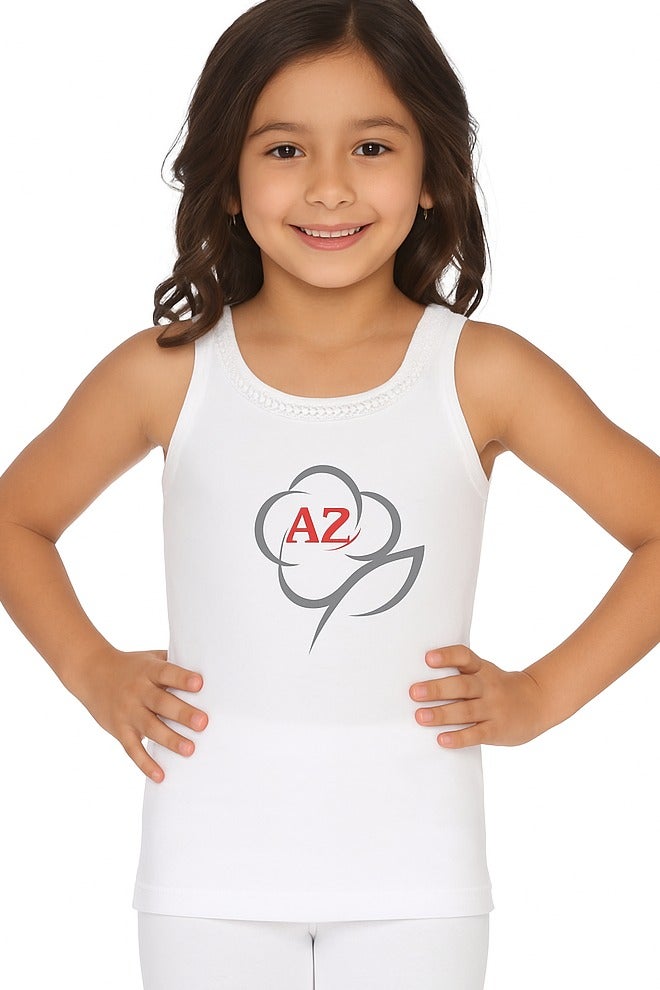 ِA-Z Cotton Girls’ Cotton Underwear Set – 2 Sleeveless Tank Tops + 2 Panties – White  - Image 1