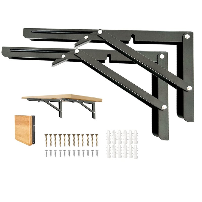 Medach 16 Inch Heavy Duty Folding Shelf Brackets, 2 Pcs Collapsible for Foldable Shelf, Bench Table, Wall Mounted Folding Table, Space-Saving - Image 1