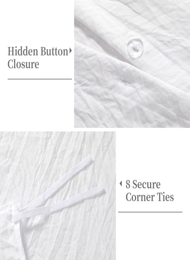 CAROMIO White Ruffle Duvet Cover Queen Size, 3PCS Soft Washed Microfiber Vintage French Country Duvet Cover Set for Queen Bed, White, 90x90 in - Image 4