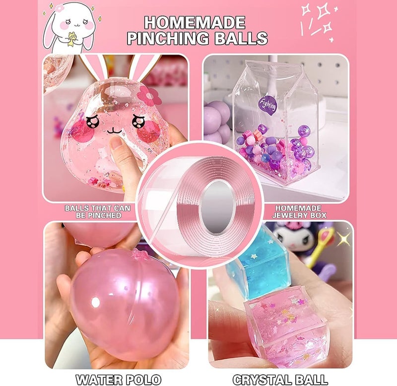 RAMONI Nano Tape Kit, Nano Tape 5CM*3M, 27 Pcs DIY Nano Tape Bubbles Kit for Making Bubbles Nano Tape with Glitter Flakes Stars Straw for Balloon Double Sided Ivy Grip Tape for Walls Reusable DIY kit - Image 4