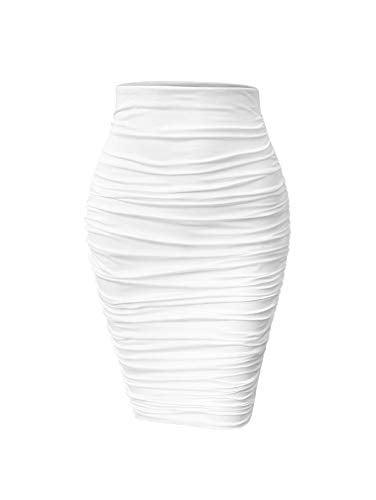 YMDUCH Women's Sexy Ruched Bodycon Elasticity Tight Casual Club Pencil Skirt White - Image 1