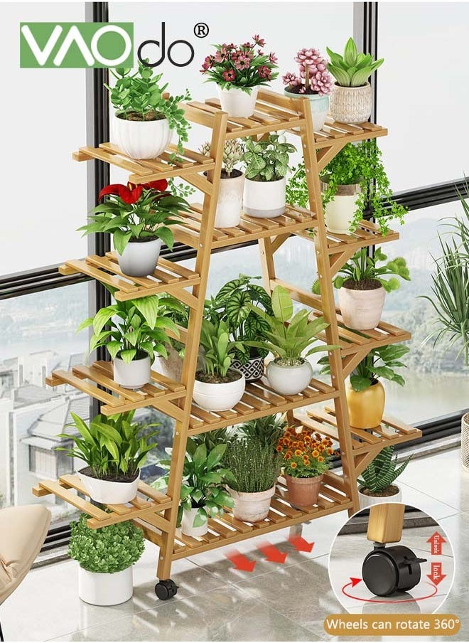 VAOdo Plant Stand Indoor Plant Shelf Outdoor Wood Plant Rack for Multiple Plants 9 Tiers Ladder Plant Holder for Living Room Patio Boho Home Decor for Gardening  - Image 5