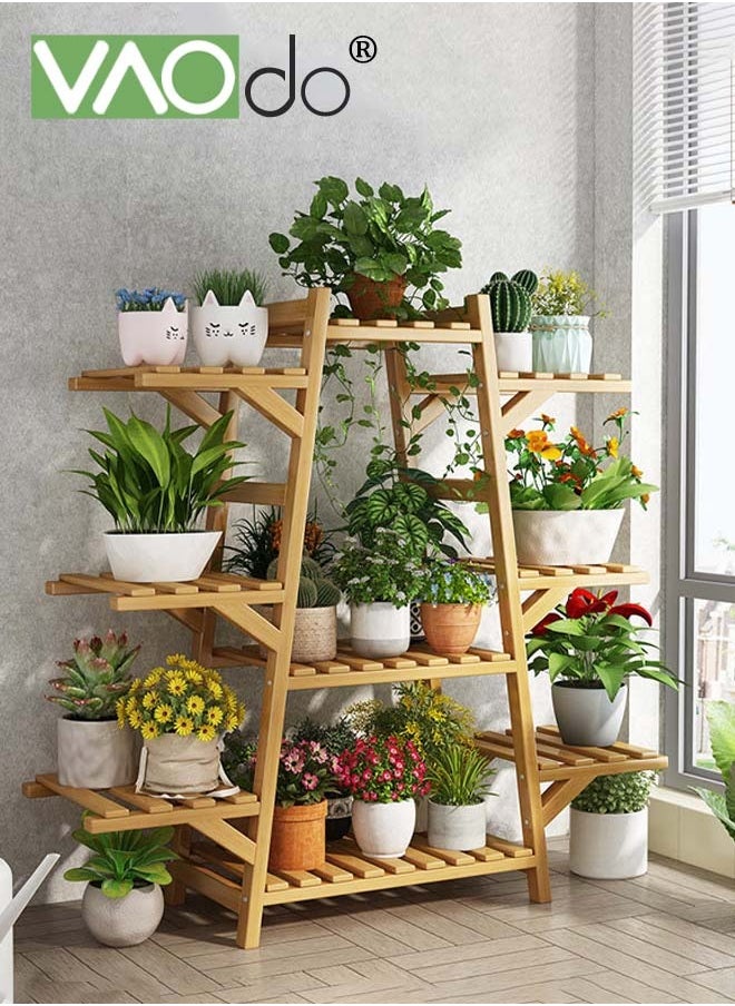 VAOdo Plant Stand Indoor Plant Shelf Outdoor Wood Plant Rack for Multiple Plants 9 Tiers Ladder Plant Holder for Living Room Patio Boho Home Decor for Gardening  - Image 3