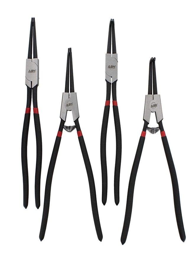 ABN Extra Long Snap Ring Pliers Set - 4pc Lock Ring Pliers with 4mm Tips for Internal and External O and Circlip Removal - Image 1