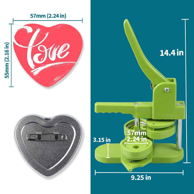 Happizza Button Maker Machine, Heart-Shaped (3rd Gen) Installation-Free, Heart Shape DIY Pin Button Maker Press Machine Kit, Badge Punch Press Machine with Free 100pcs Heart Button Parts &Magic Book - Image 3