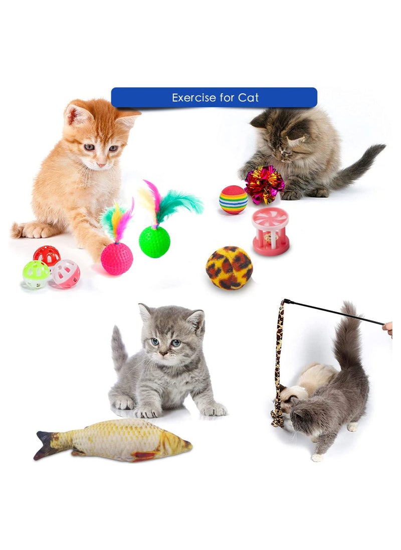 MissTiara - 30 Pcs Cat Toys,Kitten Toys,Cat Toys Interactive Accessories for Indoor Cats,Cat Tunnel,Variety Teaser Wand with Feathers,Cat Toys for Kittens Biting,Catnip Fish,Mice,Balls for Cat Pet Lovers - Image 1