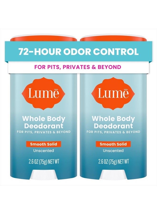 Lume مزيل عرق للجسم بالكامل - عصا صلبة ناعمة - تحكم في الرائحة لمدة 72 ساعة - خالي من الألمنيوم، خالي من بيكربونات الصوديوم وآمن للبشرة - 2.6 أونصة (عبوة من 2) (بدون رائحة) - Image 1