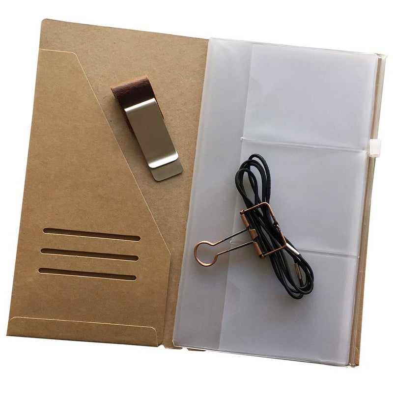 newestor Travelers Notebook Accessories Kit - Kraft File Folder, Zipper Case, Pen Holder, Binder Clip and 2 Elastic Bands - Image 3