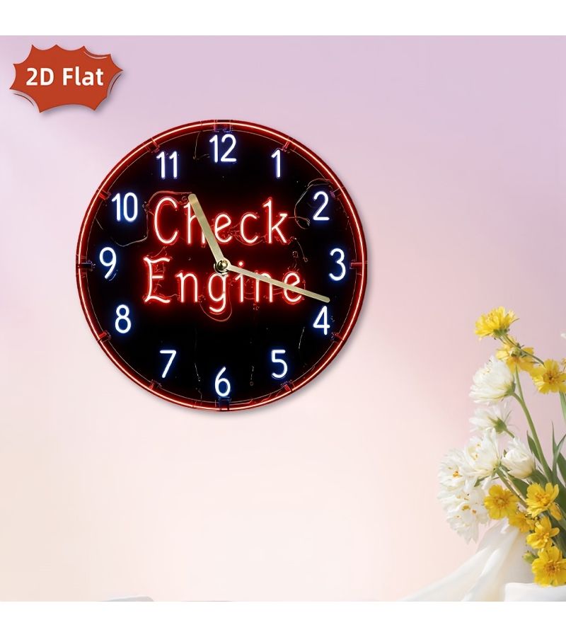 1pc 2d Flat Wall Clock Check Engine Neon Light 10x10inch Garage Workshop Man Cave Auto Shop Bar Decoration - Image 3