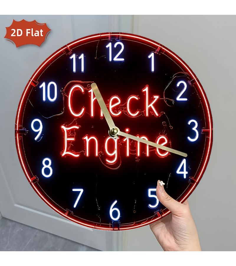 1pc 2d Flat Wall Clock Check Engine Neon Light 10x10inch Garage Workshop Man Cave Auto Shop Bar Decoration - Image 5