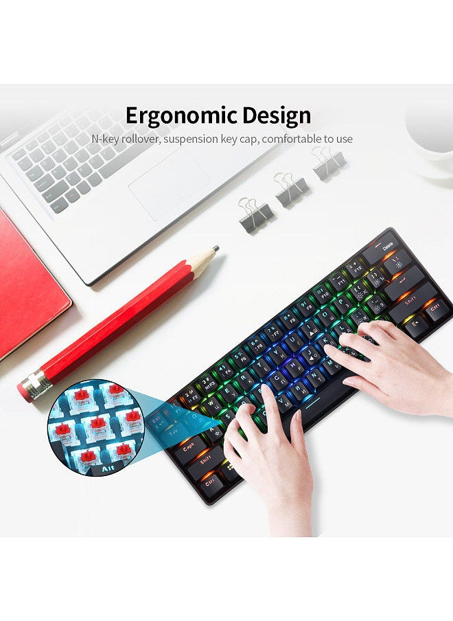 Generic - 61 Keys Mechanical Keyboard USB Wired 2.4G Wireless Dual-mode English&Russian Keyboard with RGB Light Effect Red Switches - Image 1