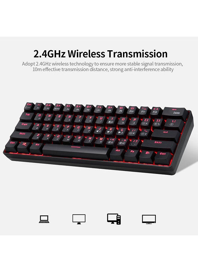 Generic - 61 Keys Mechanical Keyboard USB Wired 2.4G Wireless Dual-mode English&Russian Keyboard with RGB Light Effect Red Switches - Image 1