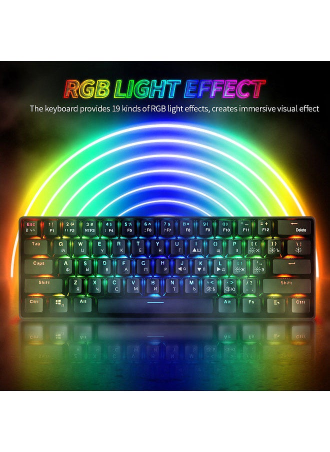 Generic - 61 Keys Mechanical Keyboard USB Wired 2.4G Wireless Dual-mode English&Russian Keyboard with RGB Light Effect Red Switches - Image 1