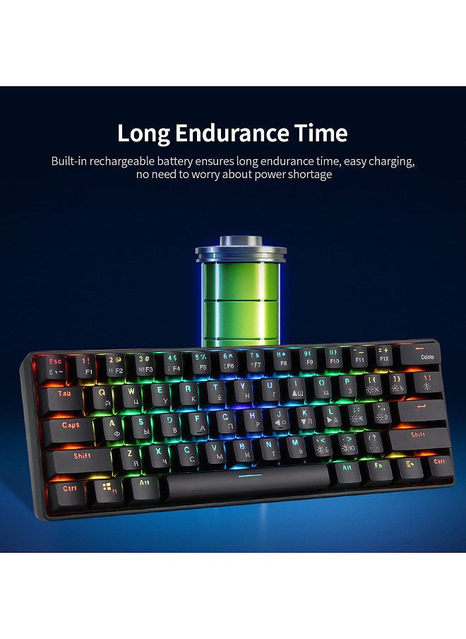 Generic - 61 Keys Mechanical Keyboard USB Wired 2.4G Wireless Dual-mode English&Russian Keyboard with RGB Light Effect Red Switches - Image 1