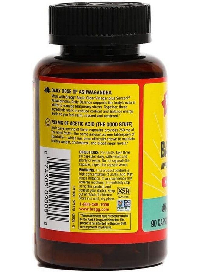 Daily Balance Apple Cider Vinegar And Sensoril Ashwagandha Capsules 750Mg Of Acetic Acid Energy & Weight Management Support Natural Everyday Stress Relief And Mood Enhancer (90 Pills)