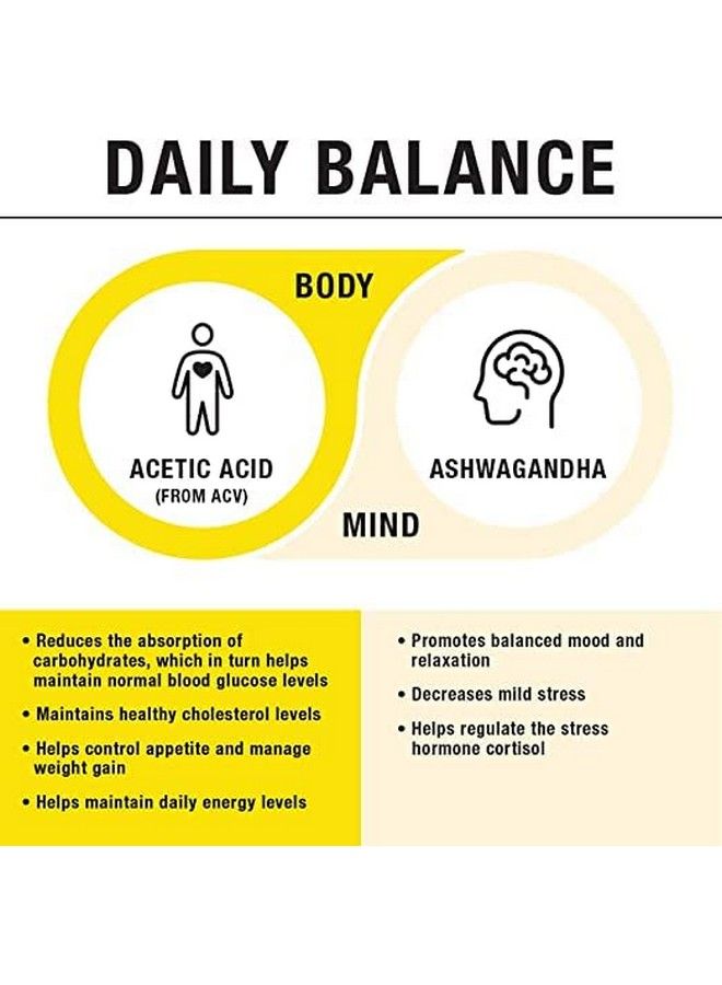 Daily Balance Apple Cider Vinegar And Sensoril Ashwagandha Capsules 750Mg Of Acetic Acid Energy & Weight Management Support Natural Everyday Stress Relief And Mood Enhancer (90 Pills)