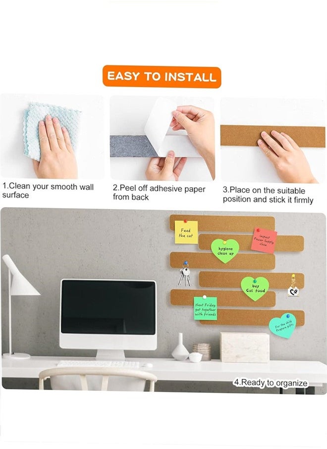 Generic - Cork Board Strips, 6 Pack Self Adhesive Cork Board Board Strips for Walls Self Adhesive Board Bar Strips Bulletin Board with 50 Push Pins for Paste Notes, Photos, Schedules - Image 1