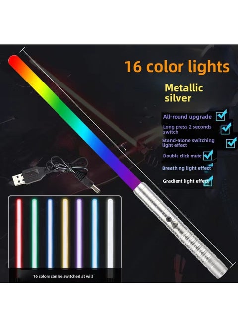 Star Wars Laser Sword Luminous Toy Metal Lightsaber Charging Color Changing Flash Toy Sword Wholesale-Color:1 Generation-Silver Single Pack-Specifications:10-color Light Effect + Automatic Color Change On Startup + Mute