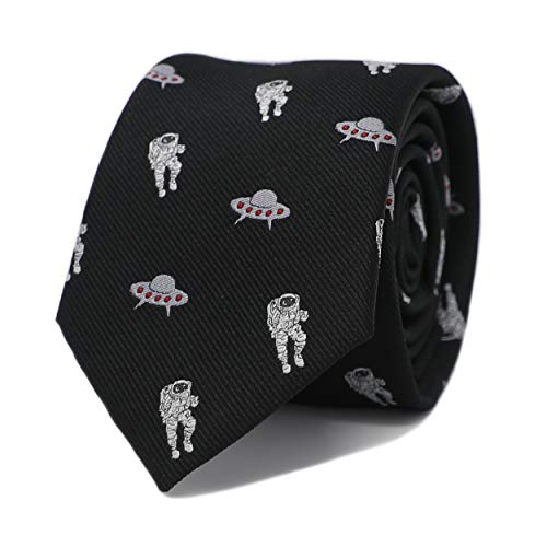 MENDEPOT Space Ties Airplanes Necktie Astronaut UFO Tie Men Birthday Father's Day Gift (Astronaut And UFO) - Image 1