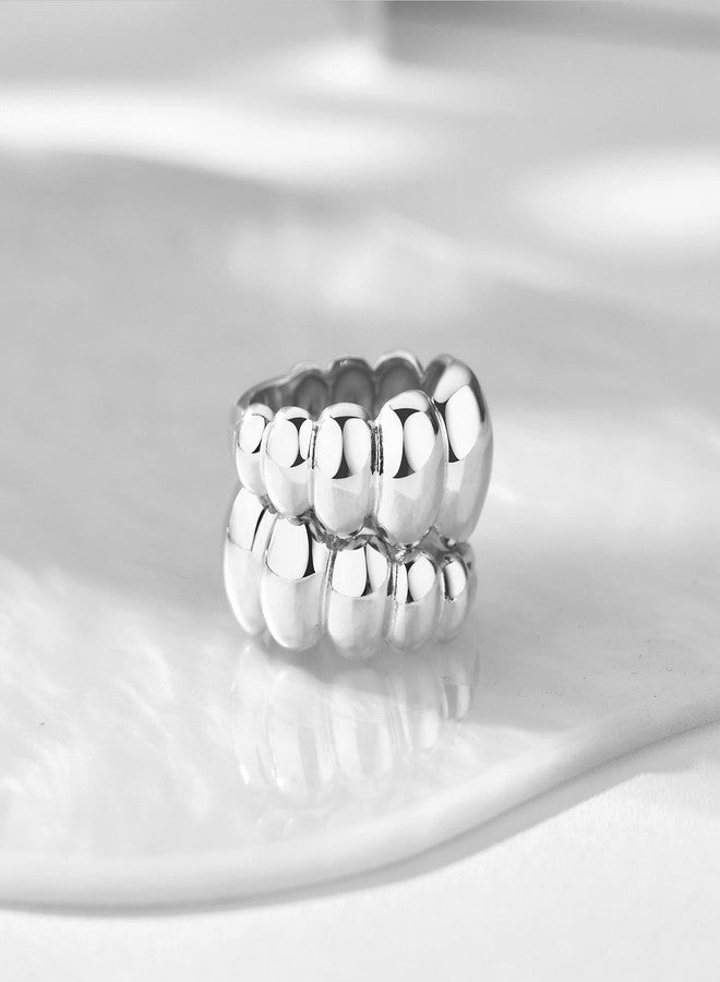NOKMIT Chunky Silver Rings for Women Girls 14K Silver Tone Cute Puffy Dome Statement Stackable Croissant Thumb Band High Polished Smooth Comfort Fit Size 5-10 (Silver, 8) - Image 4