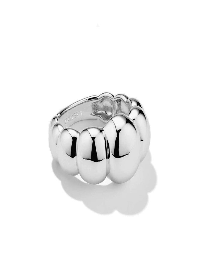 NOKMIT Chunky Silver Rings for Women Girls 14K Silver Tone Cute Puffy Dome Statement Stackable Croissant Thumb Band High Polished Smooth Comfort Fit Size 5-10 (Silver, 8) - Image 1