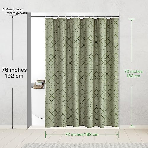 Siiluminisoy Sage Green Boho Shower Curtain Fabric Shower Curtain, 72 x 72 Tufted Chevron Textured Striped Modern Farmhouse Minimalist Cloth for Bathroom - Image 5