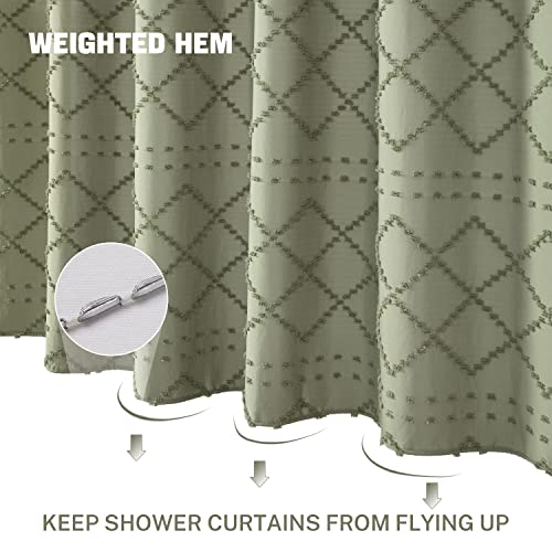 Siiluminisoy Sage Green Boho Shower Curtain Fabric Shower Curtain, 72 x 72 Tufted Chevron Textured Striped Modern Farmhouse Minimalist Cloth for Bathroom - Image 3