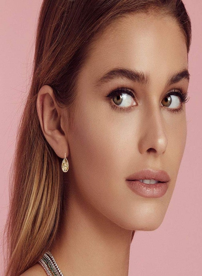 EVEVIC Teardrop Austrian Crystal Leverback Drop Earrings for Women 14K Rose Gold Plated Hypoallergenic Jewelry (Light Topaz) - Image 2