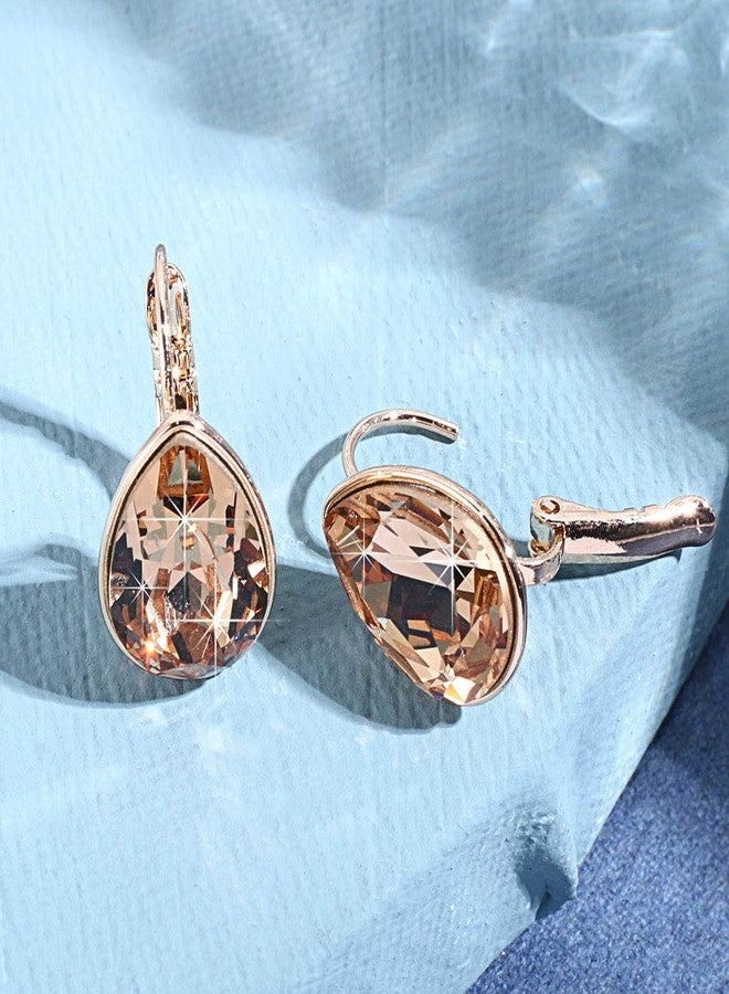EVEVIC Teardrop Austrian Crystal Leverback Drop Earrings for Women 14K Rose Gold Plated Hypoallergenic Jewelry (Light Topaz) - Image 5