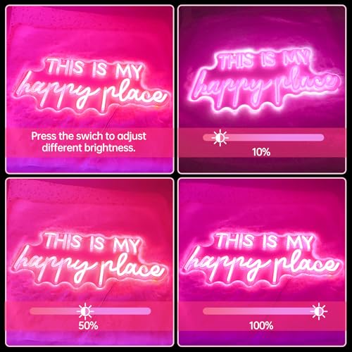 Adnkwolivt Neon Signs for Wall Decor - This Is My Happy Place Neon Signs for Teen Girls Bedroom Decor, Pink Led Neon Lights for Wall Decor, Nightstand Light, Dimmable Switch USB Power, Adhesive Hook Included - Image 5