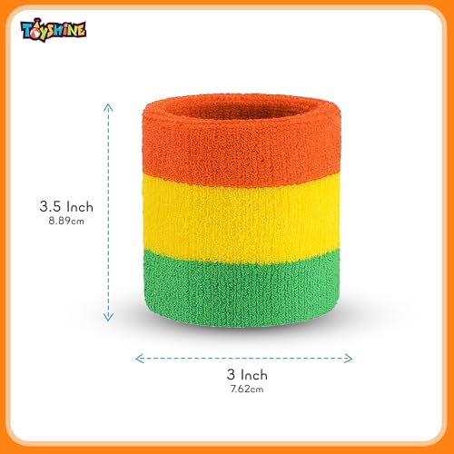 Toyshine Cotton 3 Pieces Sweatbands Set, Includes Sports Headband And Wrist Sweatbands Striped Sweat Band For Athletic Men And Women - Orange Yellow Green - Image 4