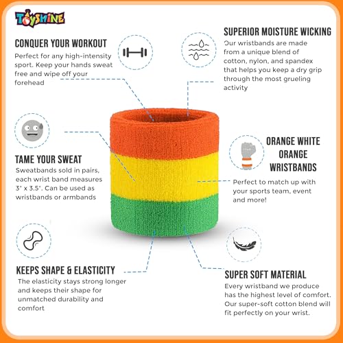 Toyshine Cotton 3 Pieces Sweatbands Set, Includes Sports Headband And Wrist Sweatbands Striped Sweat Band For Athletic Men And Women - Orange Yellow Green - Image 3
