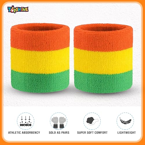 Toyshine Cotton 3 Pieces Sweatbands Set, Includes Sports Headband And Wrist Sweatbands Striped Sweat Band For Athletic Men And Women - Orange Yellow Green - Image 5