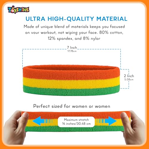 Toyshine Cotton 3 Pieces Sweatbands Set, Includes Sports Headband And Wrist Sweatbands Striped Sweat Band For Athletic Men And Women - Orange Yellow Green - Image 2