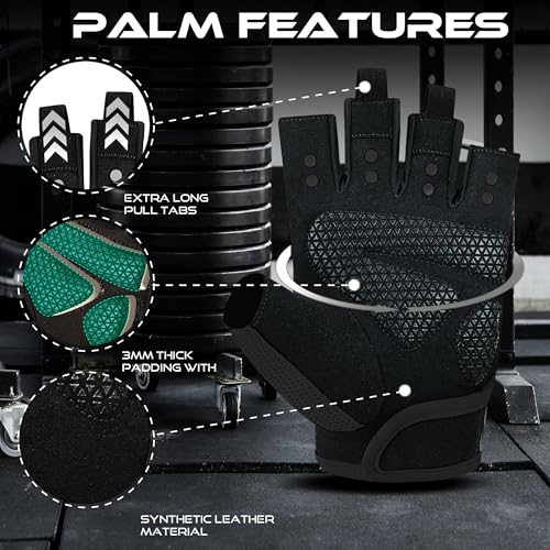 BEAST RAGE Workout Gloves for Men Gym Gloves for Weightlifting Women Fingerless with Palm Protection Padding Breathable and Lightweight Weight Lifting Glove Cycling Pull Up Black XL - Image 3