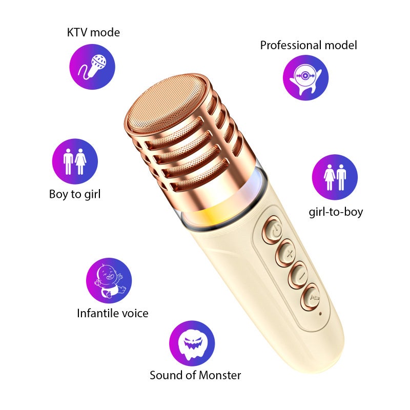 Mini Karaoke Machine: Beige, 360° RGB Lighting, Dual Microphones, 360° Surround Sound - BT 5.3 Compatibility, Portable Design for Home Parties, Outdoor Gatherings and Family Duets - Image 5