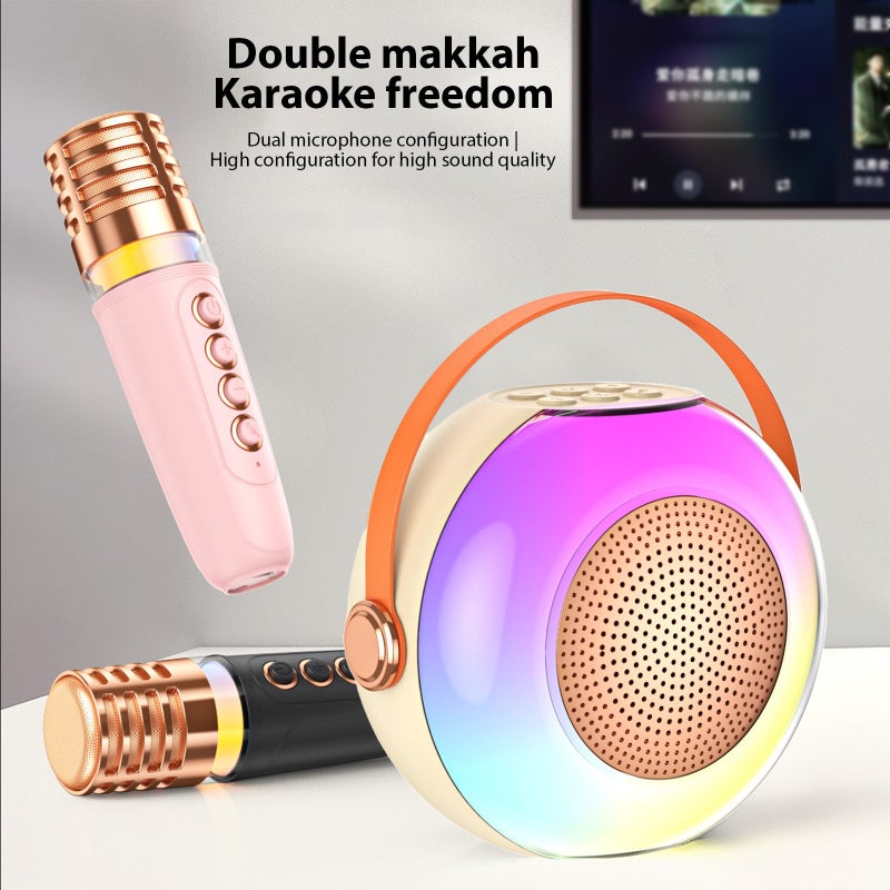 Mini Karaoke Machine: Beige, 360° RGB Lighting, Dual Microphones, 360° Surround Sound - BT 5.3 Compatibility, Portable Design for Home Parties, Outdoor Gatherings and Family Duets - Image 3