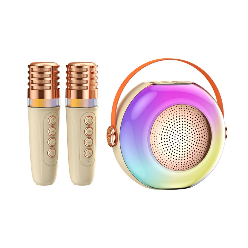 Mini Karaoke Machine: Beige, 360° RGB Lighting, Dual Microphones, 360° Surround Sound - BT 5.3 Compatibility, Portable Design for Home Parties, Outdoor Gatherings and Family Duets - Image 1